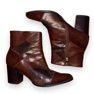 brown leather patchwork ankle boots - Size 10